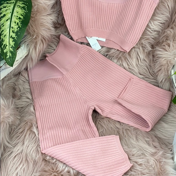 Co-ord set pink rose rib crop top & long shorts brand NWT ribbed stretch pink - Picture 8 of 12